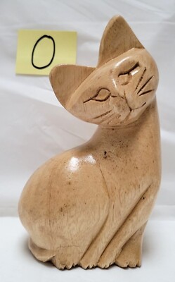 Hand-Carved Wooden Cat Statue Figure Figurine - About 6.5 inches Tall - Lot O