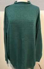 1980s Vintage Spunky Green Mock Neck Sweater XL Women  s Cottage Core Hearts