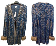 New With Tags - Chico's Sparkling Jeweled Sweater Cardigan Faux Fur Cuffs