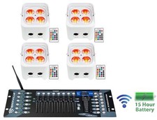 4 Rockville BEST PAR 50 White Battery Wash Lights Wireless DMX Control RGBWA UV