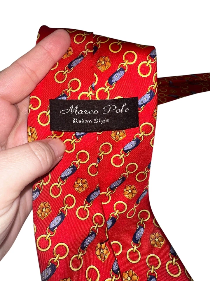 Corbata de seda para hombre Marco Polo Res azul dorado naranja anillos atados preppy universidad Foto 4 de 4