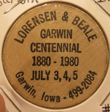 1980 Lorensen & Beale Garwin, IA Centennial Wooden Nickel - #1 Token Iowa