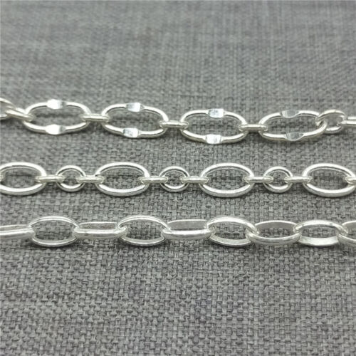 925 Sterling Silver Unfinished Oval Rolo Figaro Tapped Chains for Necklace 100cm - Picture 1 of 6