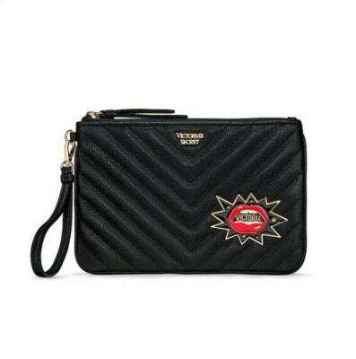 Victoria's Secret Black Embellished V-Quilt Wristlet