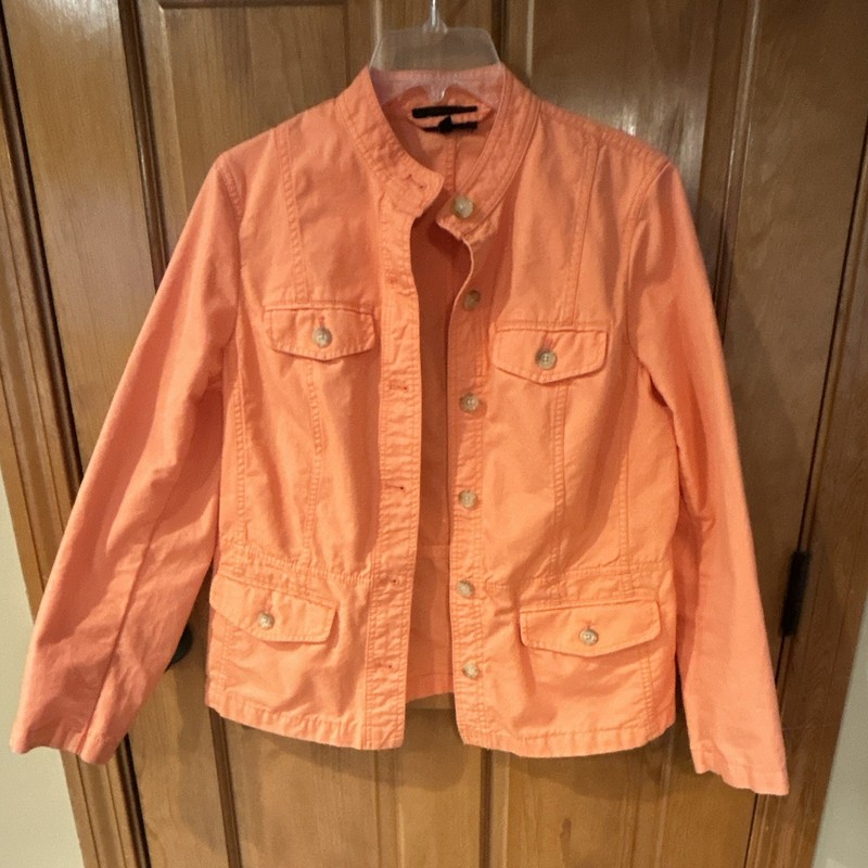 Talbots Orange Solid Button Front Utility Jacket Pockets Long Sleeve Women’s M