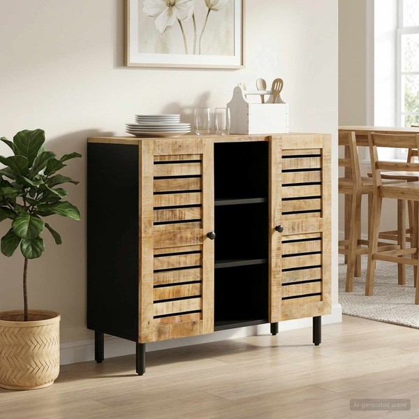 StauraumschräNke Natur 90 X 33 X 75 Cm Massivholz Mango Medienlagerung Stauraums-image