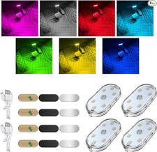 4 PCS Car LED Lights Interior Wireless, 7 Colors Magnetic Auto Interior Light wi