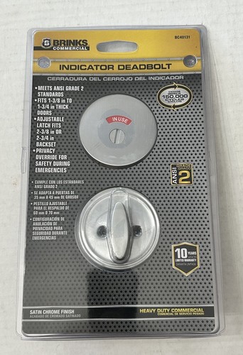 Brinks Commercial Indicator Deadbolt BC40131 Satin Chrome Finish Heavy Duty New - Picture 2 of 3
