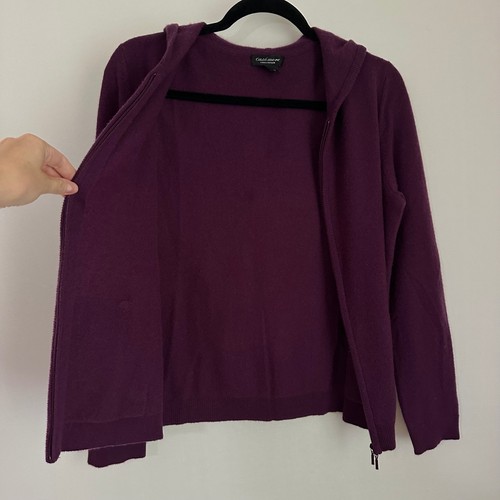 Lord & Taylor Cashmere Full Zip Hoodie Pockets Purple Sweater Size M - Picture 2 of 7