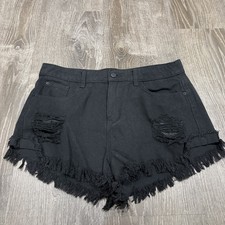 SHEIN Black Distressed High Waisted Jean Shorts Size Large