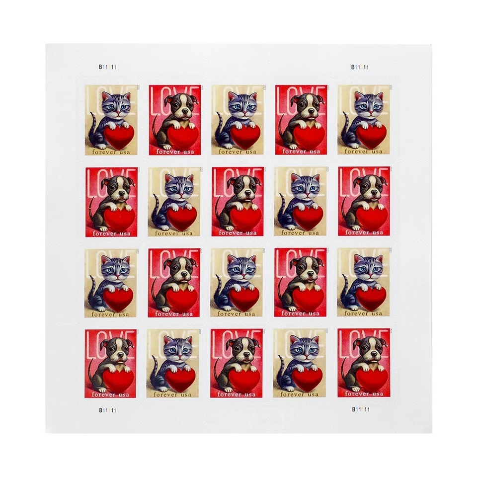 100 FOREVER stamps (5 sheets) US# 5745-46 LOVE- KITTEN & PUPPY (2023) MNH - Image 2 of 4