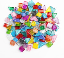 Mixed Color Mosaic Tiles, 1.1 Lbs - Crystal Glass, Glitter Irregular Glass Mosai