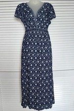 MAX STUDIO SZ M MAXI DRESS CUT OUT BACK BLUE PRINT POCKETS CRUISE FLOWY BEACH