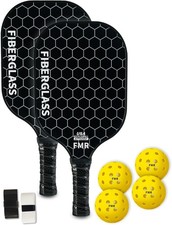 Pickleball Paddles Set of 2 with 4 Balls - USAPA Approved Fiberglass Surface