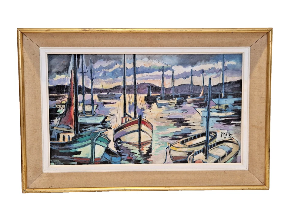 Ecole américaine - Wilfred Taylor Mills (1912-1988) - HST vue de port à l'aube - Photo 1/4