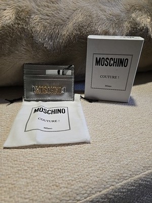 Moschino Couture Logo Card Case Silver Leather NWT