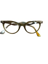 Vintage Zylite Cat Eye Eyeglasses 5 1/2 OL Aluminum Floral 1950s Original Case