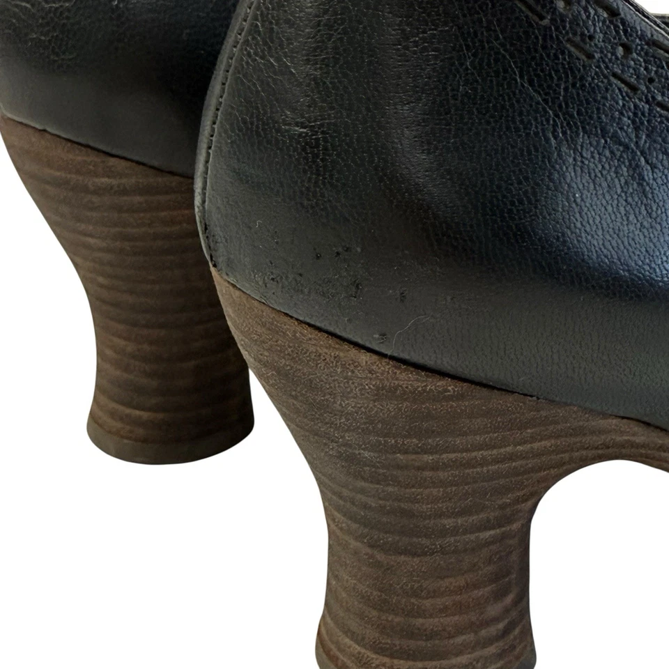 Naya Jada Mary Jane Pumps Black Leather Satin Laces Wooden Heel Shoes Size 8M US - Image 4 of 4