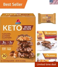 Keto-Friendly Caramel Almond Clusters - 2g Net Carbs, Sweet & Satisfying (20 Ct)