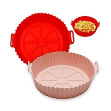 2 Pack Silicone Air Fryer Liners Reusable Round Non-Stick Basket Red and Pink