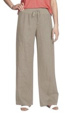 Eileen Fisher 100 Organic Linen Pull On Cotton Waistband Khaki Wide Leg Pants