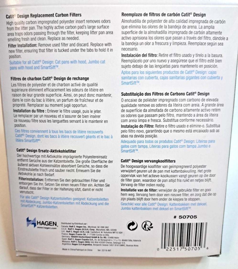 Catit Replacement Carbon Refill Filters 2 Pack for Hooded Cat Litter 50705 NEW