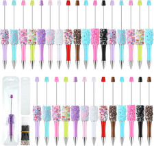 90 Pieces DIY Beadable Pens Kit 30 Pcs Plastic Petal Glitter Beaded Pens and Ref