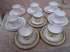 Beautiful Vintage Pink Gold Mis Match Tuscan Tea Set Trios X8 Pretty Bone China