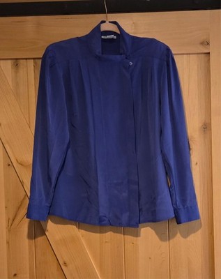 Vintage Anne Klein New Aspects Suze 6  Purple Silky Secretary Blouse High Neck