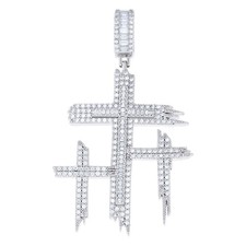 925 Sterling Silber Baguette Moissanite Anhänger Halo Dreifach Kreuz 2,71 CT