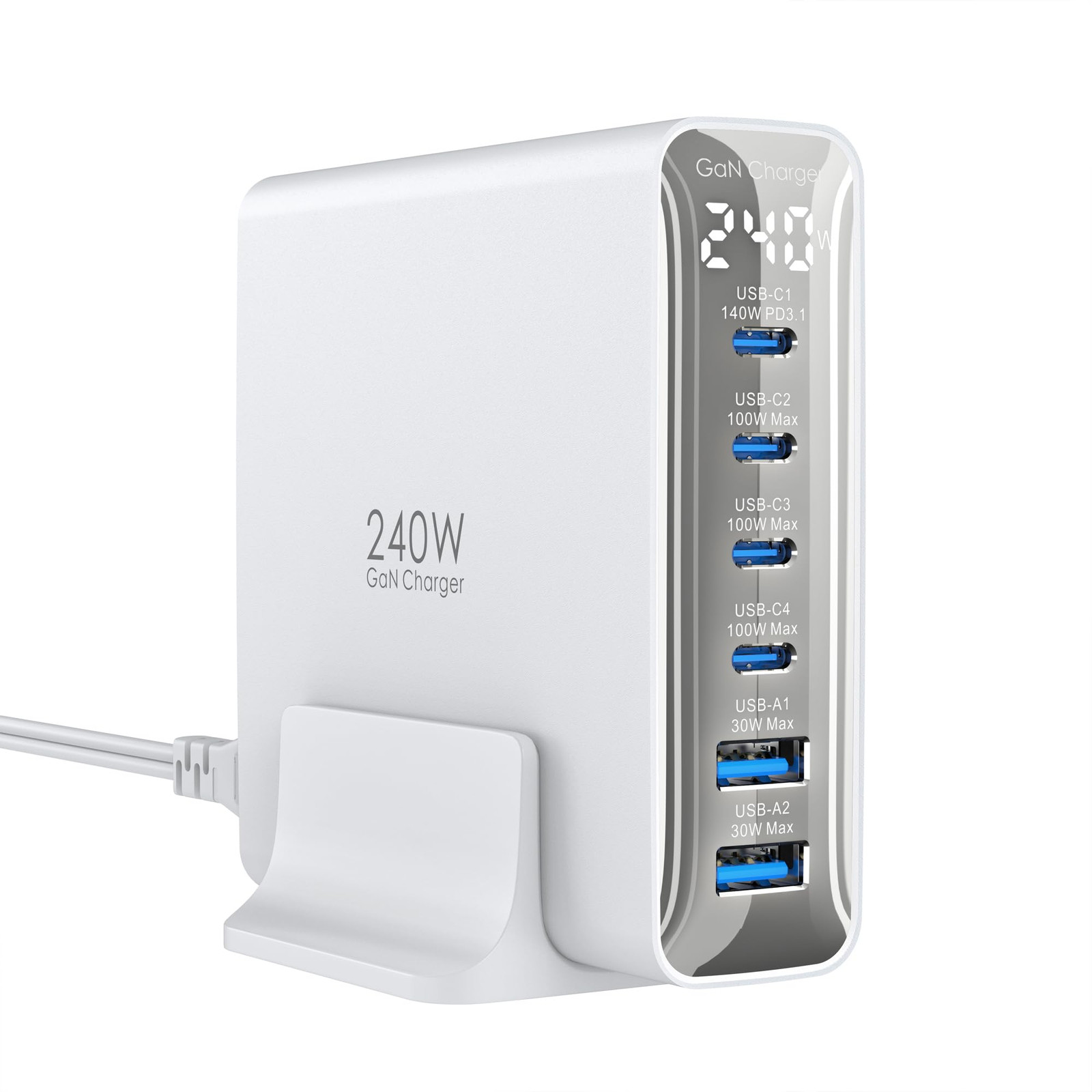 240W 6-Port GaN USB C Charger with PD3.1 Fast Charging and LED Display