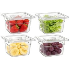 4 PCS 1/6 Size 4 Inch Deep Clear Polycarbonate Food Pans Lids 1.62 QT Hotel