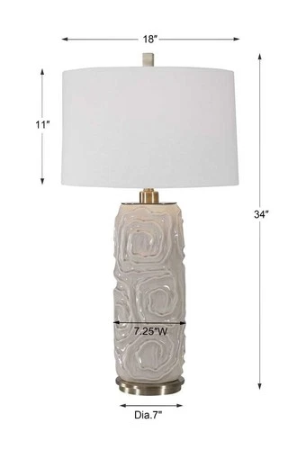 UTTERMOST 26379-1 ZADE GEOMETRIC WARM GRAY CRACKLED GLAZE CERAMIC TABLE LAMP - Picture 4 of 6
