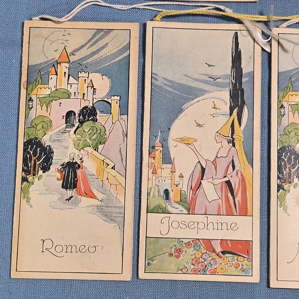 Vtg 1920s Art Deco Romance 8 Fairytale Castle Bridge Card Tallies Romeo Juliet - Image 4 of 4