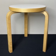 Bent Wood Stool Alvar Aalto for Artek Model 60 White Laminate 1990s Y2K Vintage