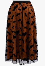 Women's Pumpkin Tulle Tutu Skirt Velvet Bats Elastic Waist Halloween Costume