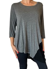 Karen Kane Plus Size 2X Color Block Gray  Tunic Top Asymmetrical Hem 3/4 Sleeve