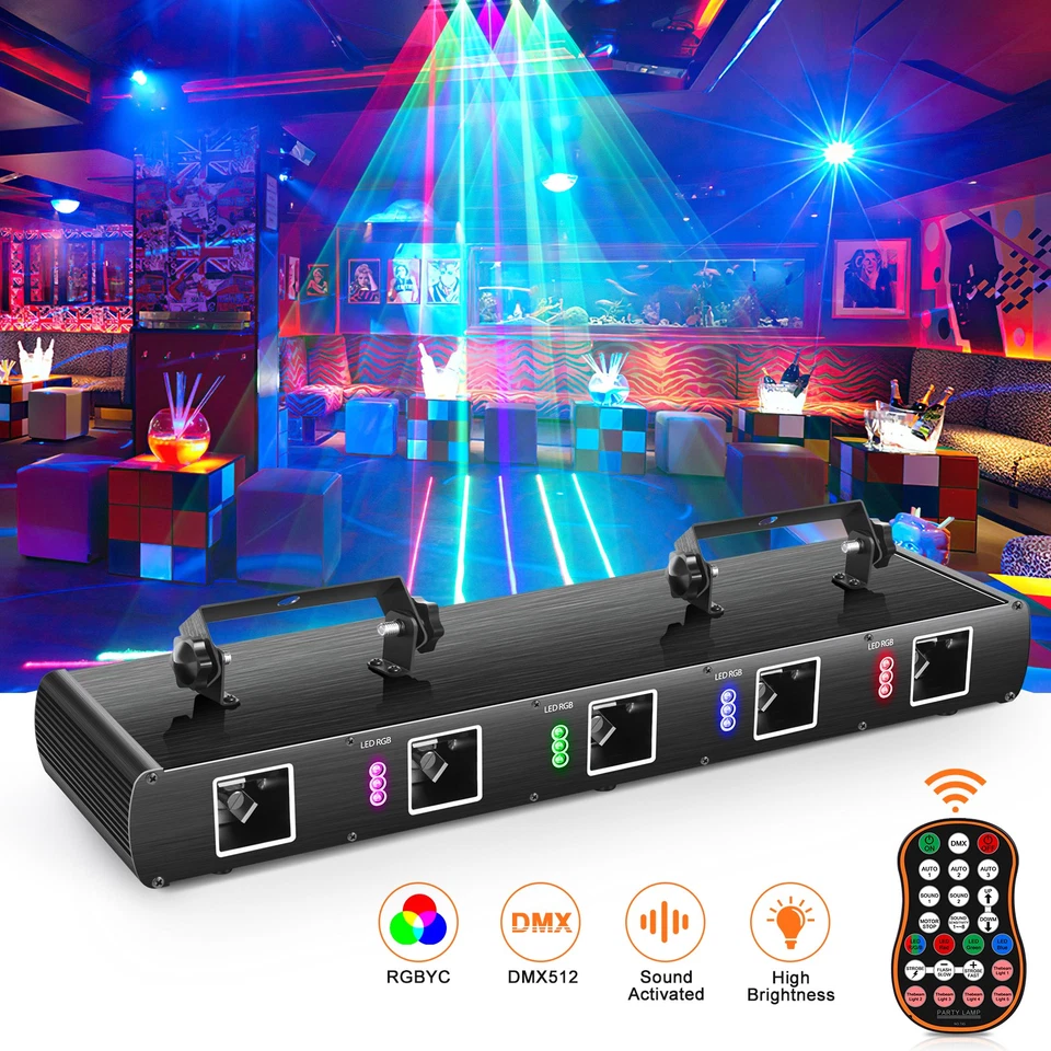 5 Lens 5 Beam RGBYC Party DJ Laser Stage Light w/Remote Projector DMX Disco Show - Image 4 of 4