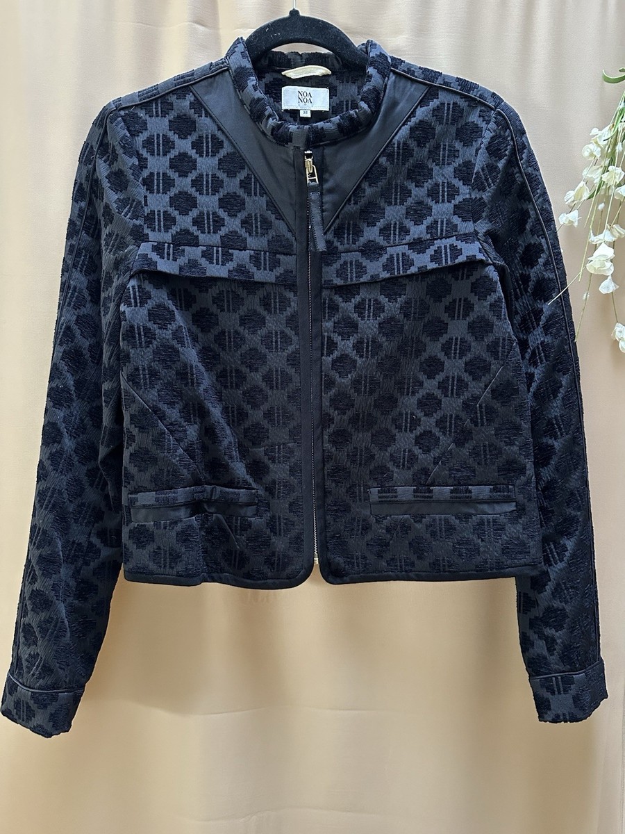 Noa Noa Womens sz 38/ M black geo textured zip jacket | eBay