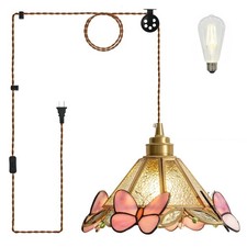 MODIVO Vintage Tiffany Style Plug in Pendant Light - Stained Glass Butterfly ...