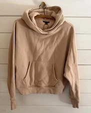 NEW FRANK AND OAK Cropped Hoodie Large Camel Tan Neutral Minimalist Women SMALL