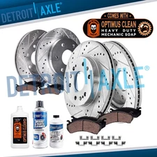 Front Rear Drilled Rotors Brake Pads for Silverado Sierra 1500 with Hand Soap