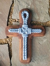 Pewter Rope on Wood Cross 3D wall hanging Cross. Western rustic Decor