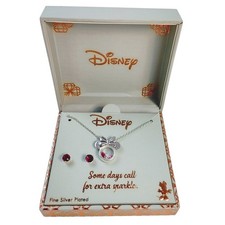 Disney Minnie Mouse Maroon Necklace  Earrings Set NIB
