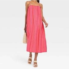 A New Day Pink Striped Linen Spaghetti Strap Midi Tank Dress Size XXL