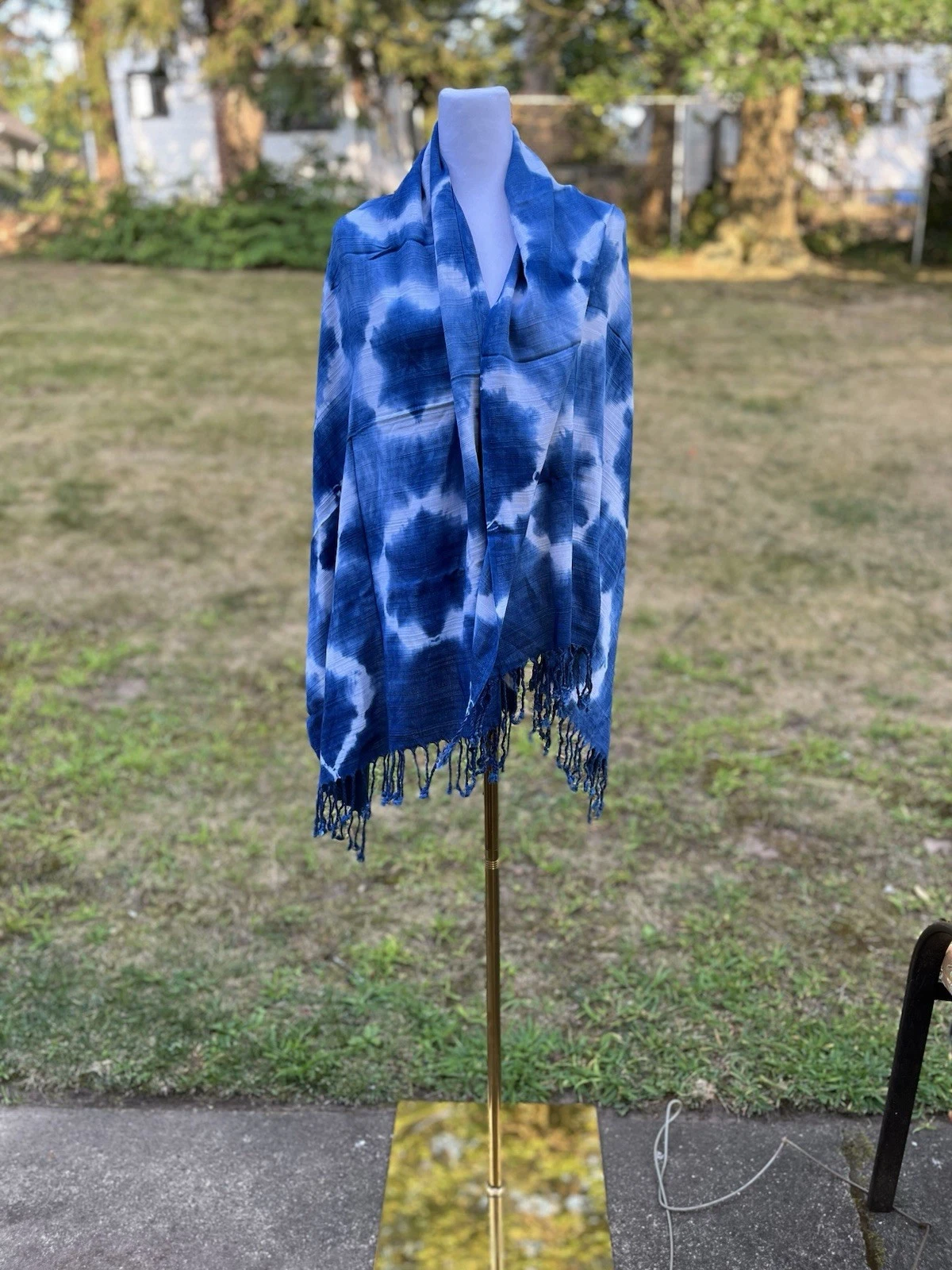 Soft Shawl Wrap Scarf Cotton Shibori Indigo Hand Tie-Dye