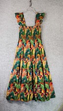 OPT Calypso Tropical Sundress Womens L Bold Floral Smocked Ruffle Tiered NWOT