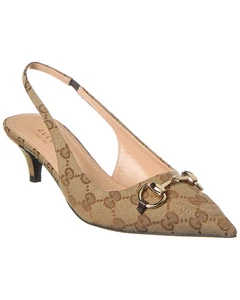 Escarpin femme Gucci Horsebit Gg en toile marron 36