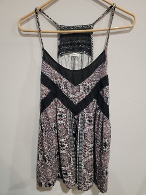Maurices Women's Plus 3 3X Purple Print Sleeveless Tank Top, Lace Back