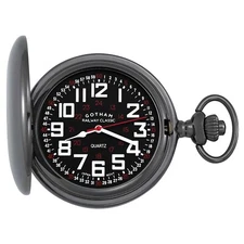 Gotham Men's Gunmetal Hunter Style Quartz Pocket Watch # GWC15044BBK